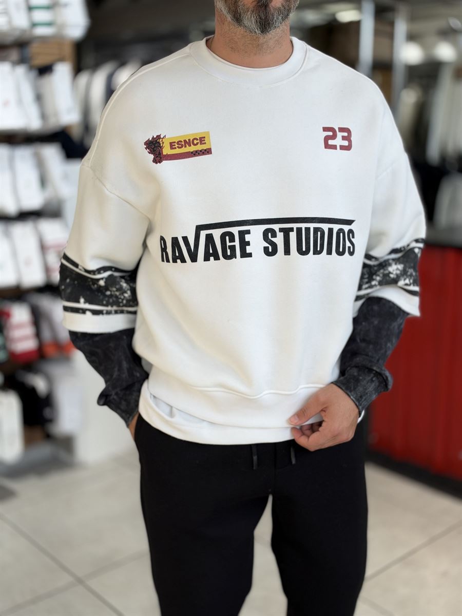 White Washed Sweatshirt with Ravage Print ES-188