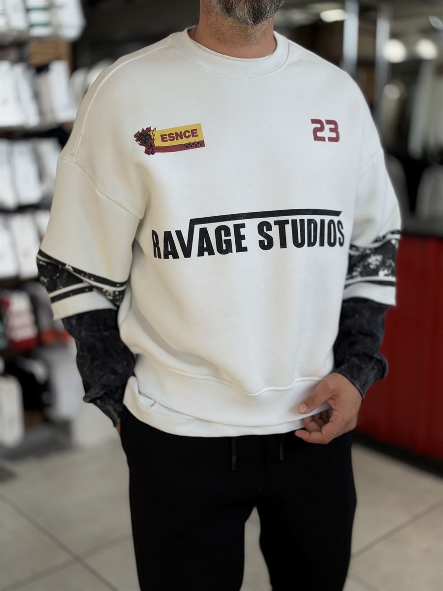 White Washed Sweatshirt with Ravage Print ES-188