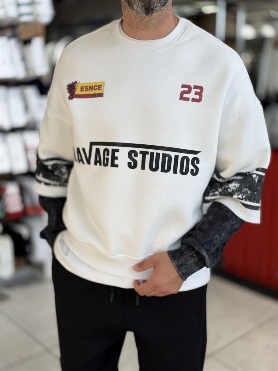 White Washed Sweatshirt with Ravage Print ES-188