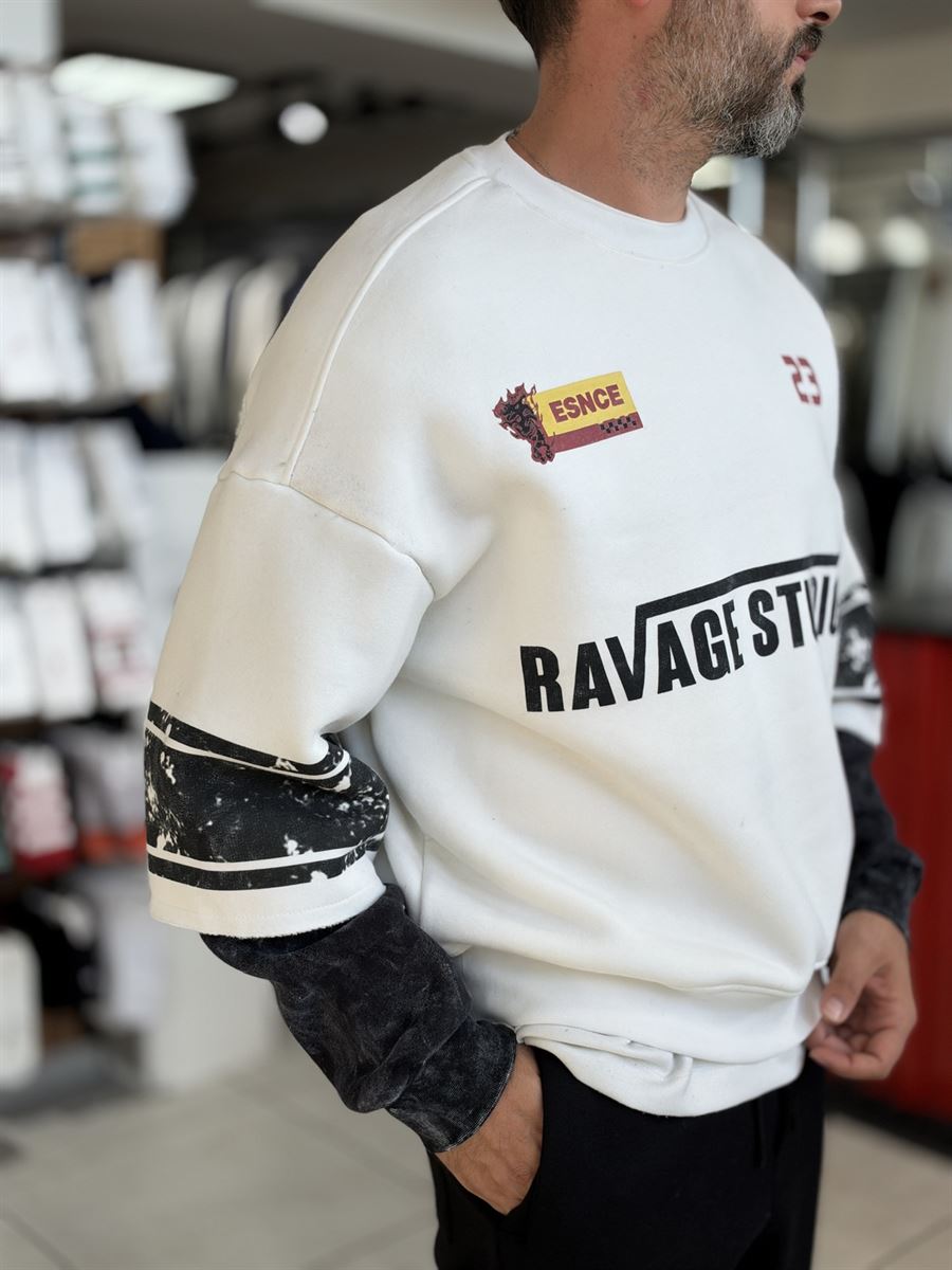 White Washed Sweatshirt with Ravage Print ES-188