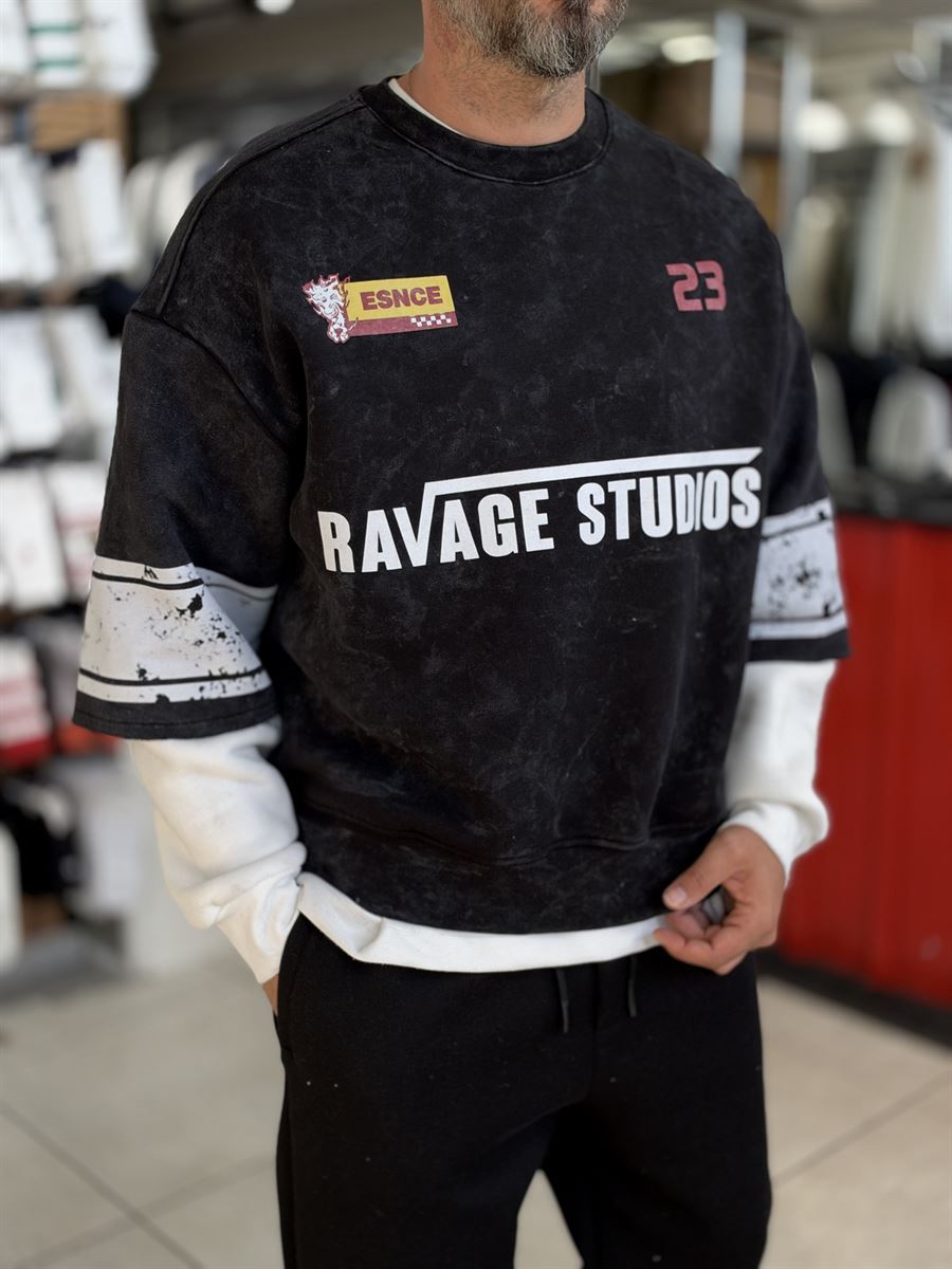 Black Washed Sweatshirt with Ravage Print ES-188