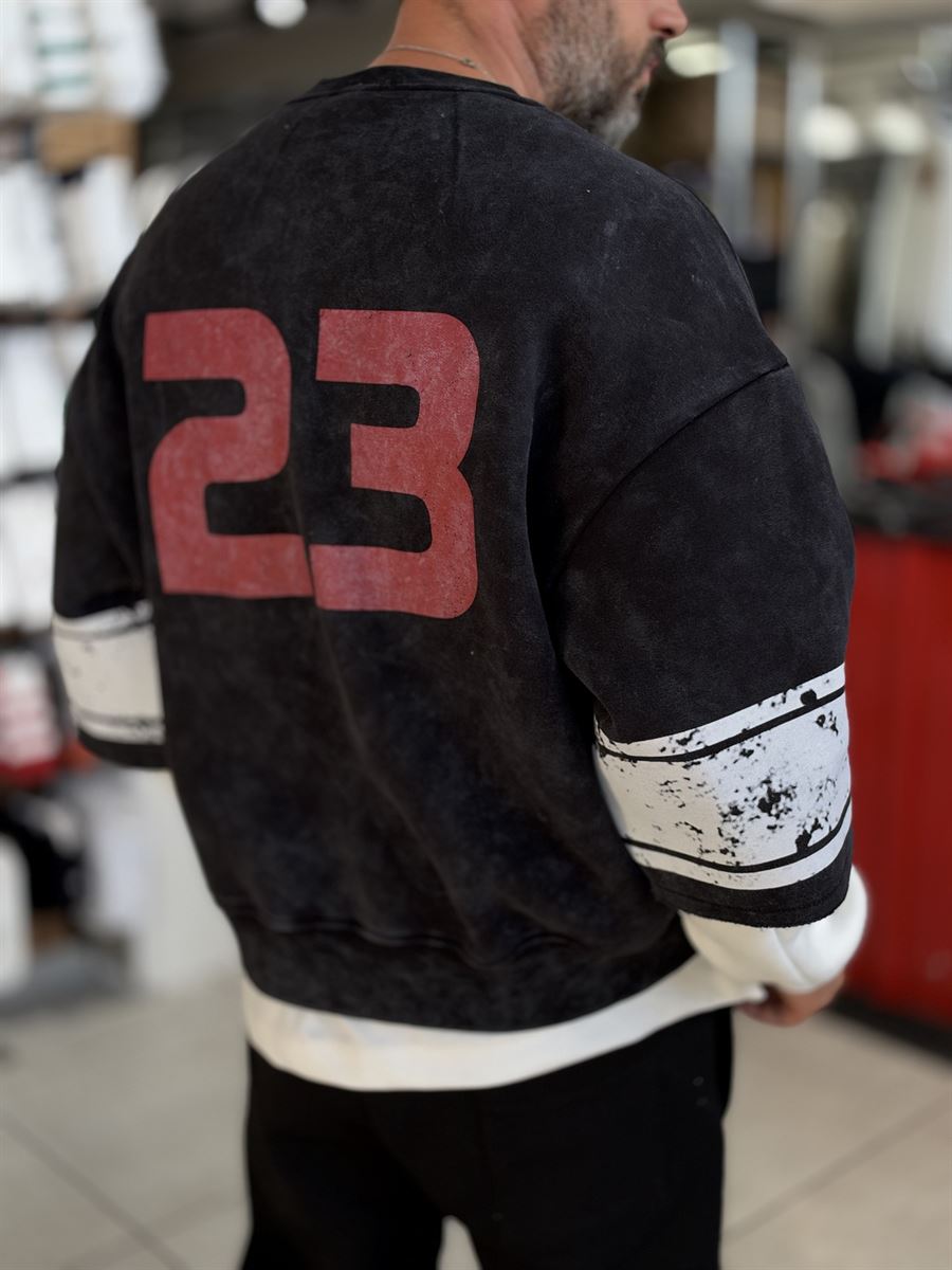 Black Washed Sweatshirt with Ravage Print ES-188