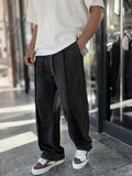 Black Washed Baggy Joggers with Seam Details WE-5142