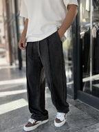 Black Washed Baggy Joggers with Seam Details WE-5142