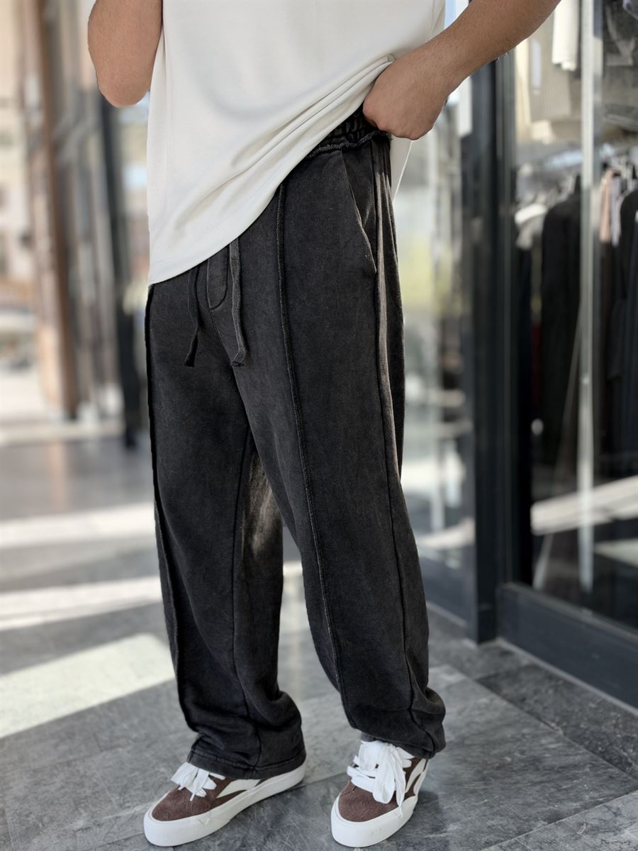 Black Washed Baggy Joggers with Seam Details WE-5142