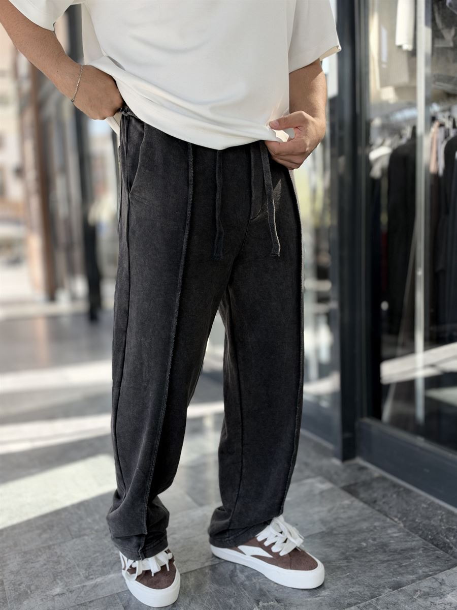 Black Washed Baggy Joggers with Seam Details WE-5142