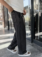 Black Washed Baggy Joggers with Seam Details WE-5142