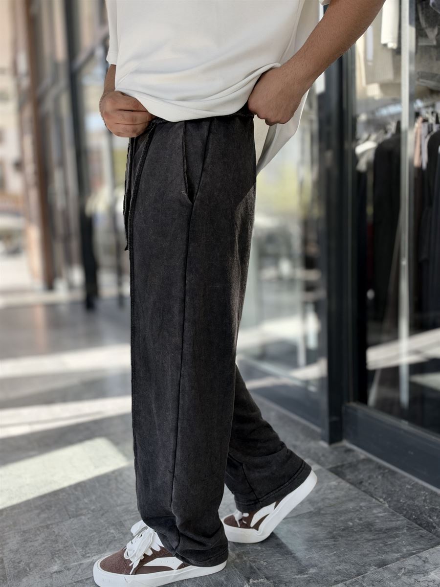 Black Washed Baggy Joggers with Seam Details WE-5142