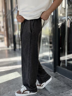 Black Washed Baggy Joggers with Seam Details WE-5142