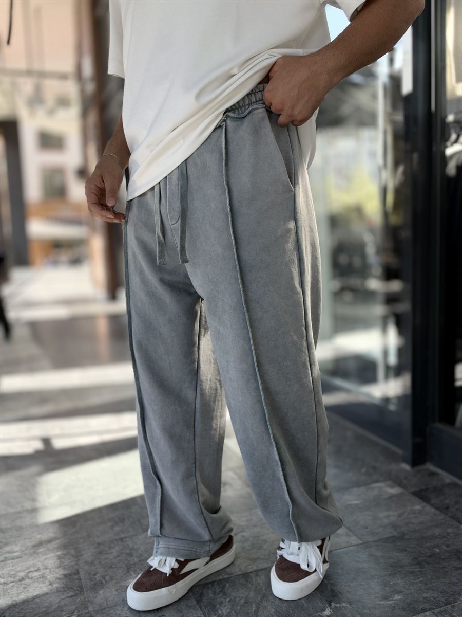 Grey Washed Baggy Joggers with Seam Details WE-5142
