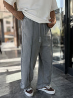 Grey Washed Baggy Joggers with Seam Details WE-5142