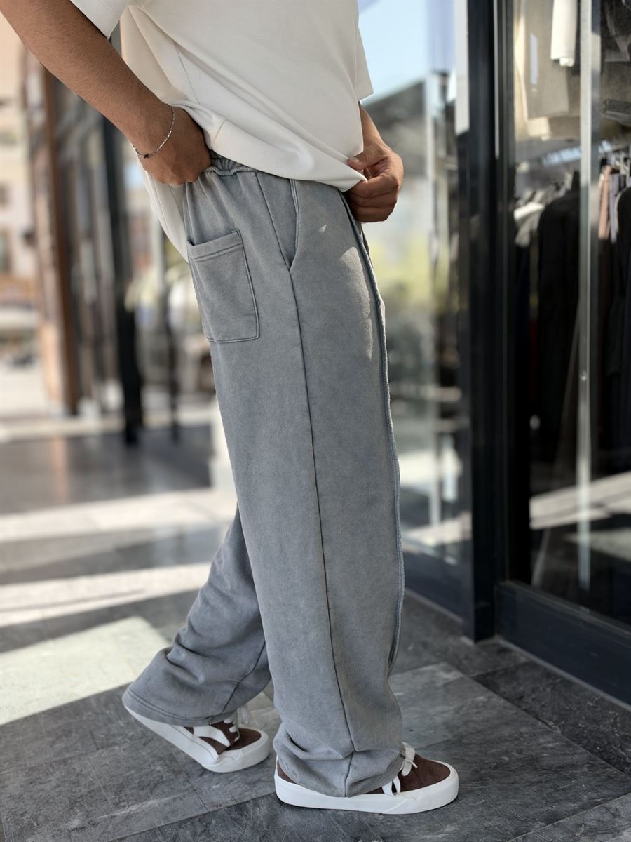 Grey Washed Baggy Joggers with Seam Details WE-5142
