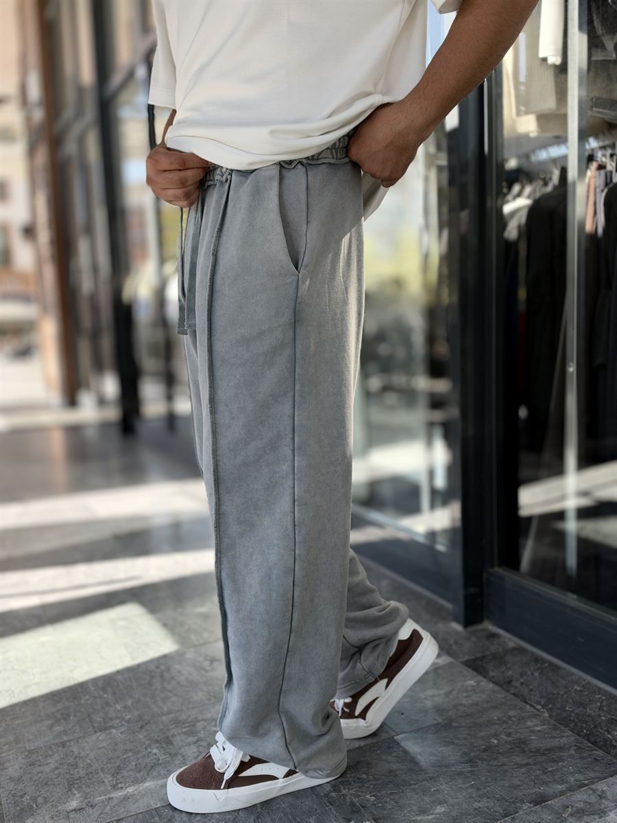 Grey Washed Baggy Joggers with Seam Details WE-5142