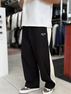 Black Baggy Joggers with Side Panel Stripes WE-5138