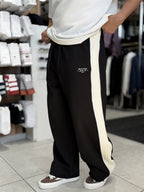 Black Baggy Joggers with Side Panel Stripes WE-5138