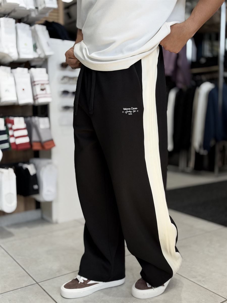 Black Baggy Joggers with Side Panel Stripes WE-5138