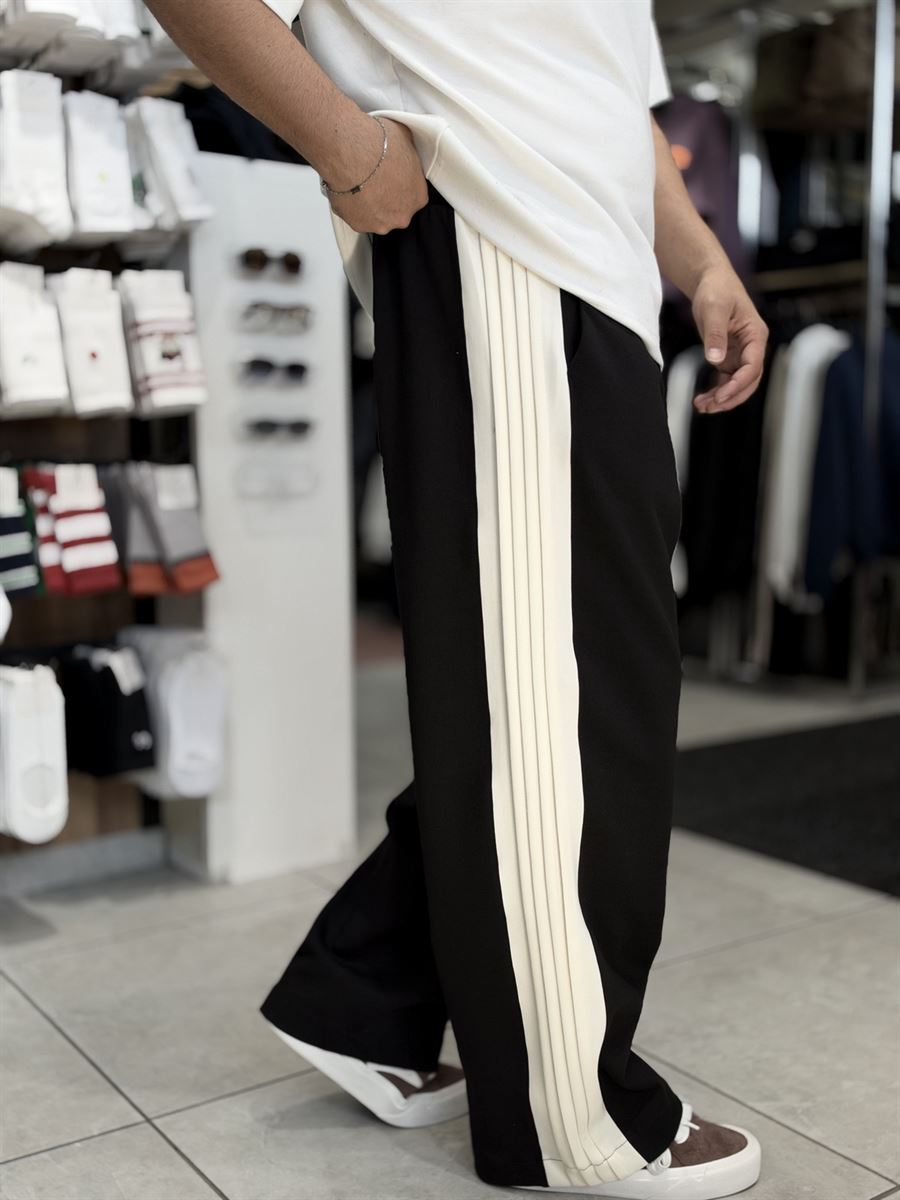 Black Baggy Joggers with Side Panel Stripes WE-5138