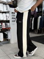 Black Baggy Joggers with Side Panel Stripes WE-5138