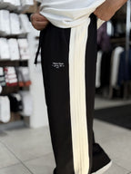 Black Baggy Joggers with Side Panel Stripes WE-5138