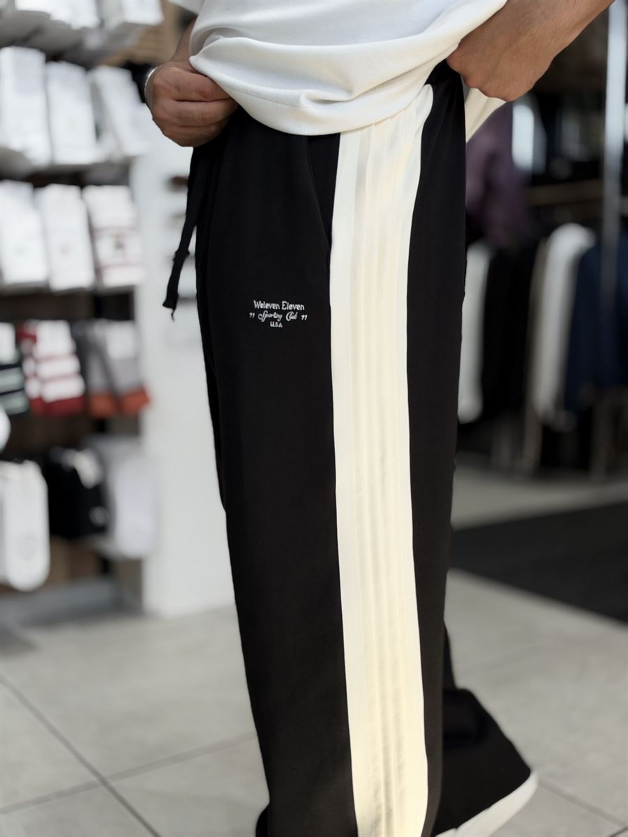 Black Baggy Joggers with Side Panel Stripes WE-5138