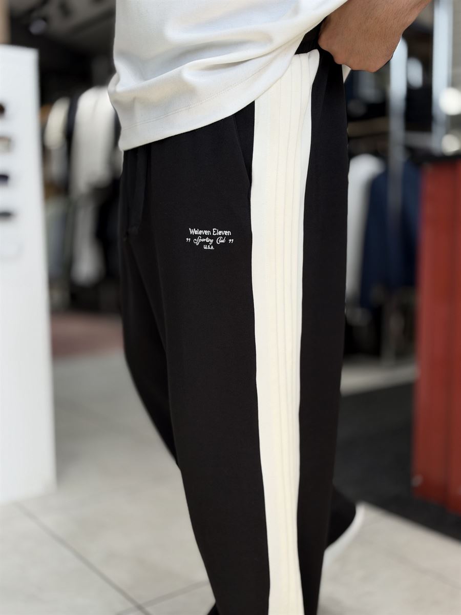 Black Baggy Joggers with Side Panel Stripes WE-5138