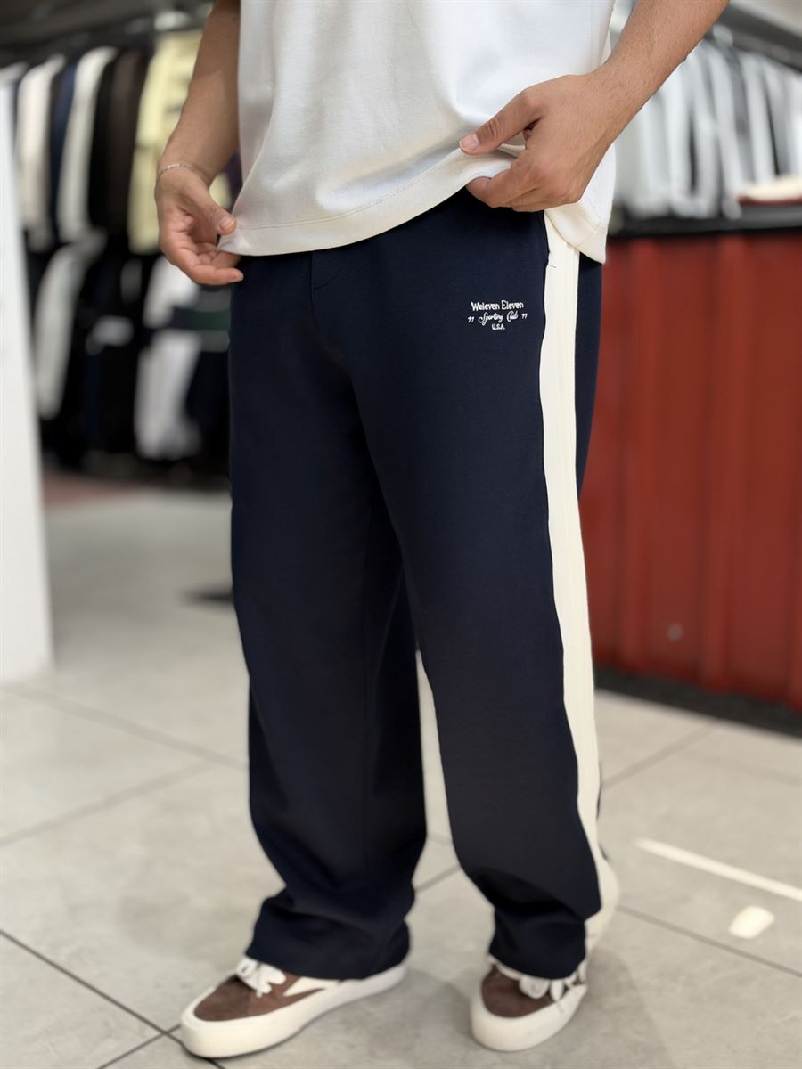 Navy Blue Baggy Joggers with Side Panel Stripes WE-5138