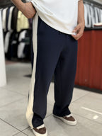 Navy Blue Baggy Joggers with Side Panel Stripes WE-5138