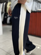 Navy Blue Baggy Joggers with Side Panel Stripes WE-5138
