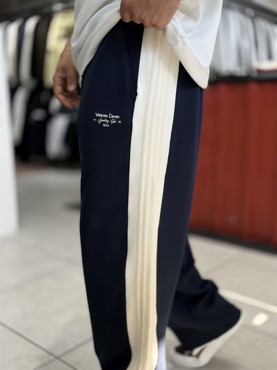 Navy Blue Baggy Joggers with Side Panel Stripes WE-5138