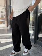 Black Baggy Joggers with Angled Stitching WE-5139