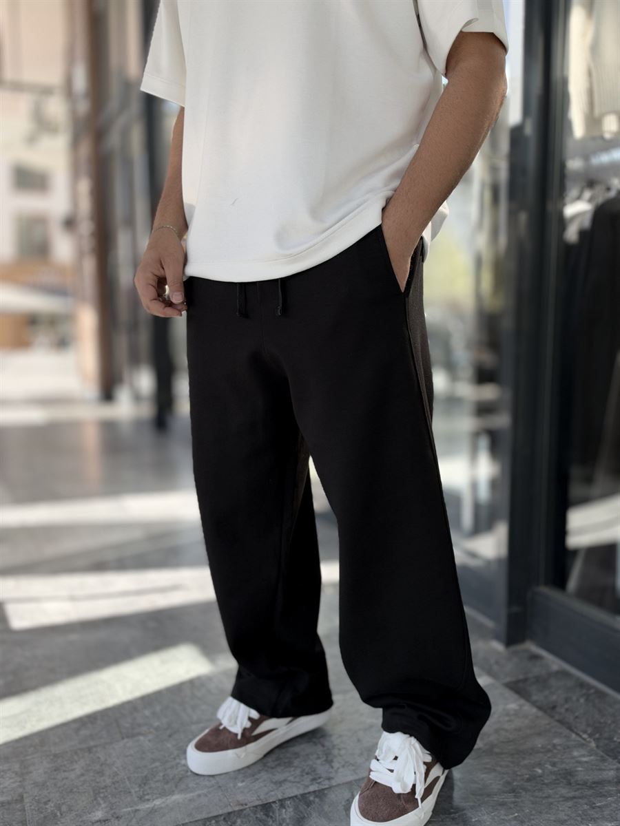 Black Baggy Joggers with Angled Stitching WE-5139