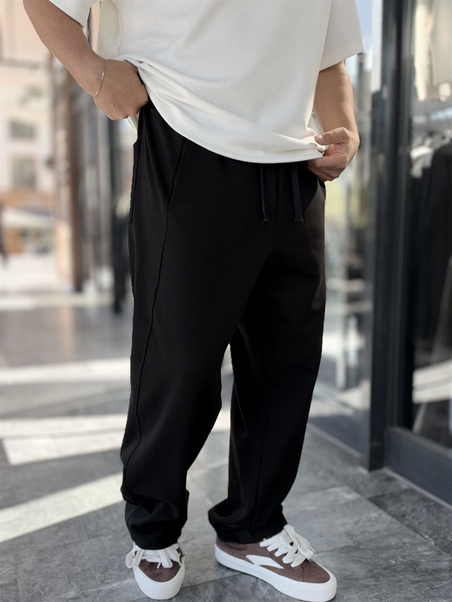 Black Baggy Joggers with Angled Stitching WE-5139