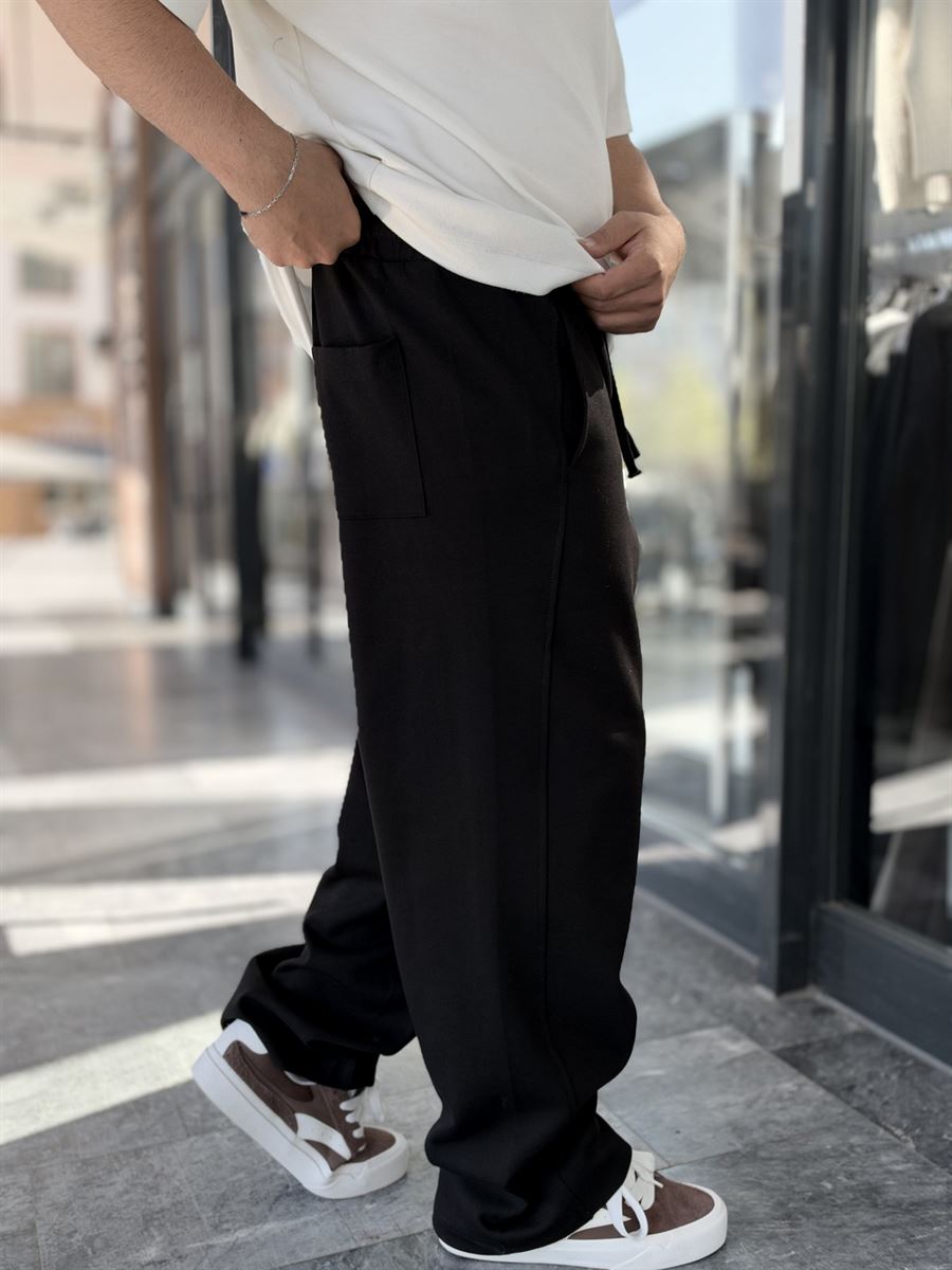 Black Baggy Joggers with Angled Stitching WE-5139