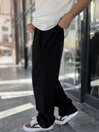 Black Baggy Joggers with Angled Stitching WE-5139