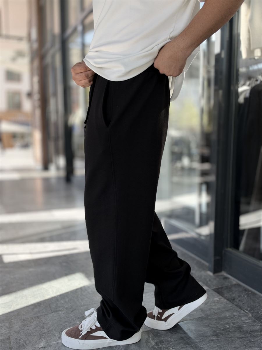 Black Baggy Joggers with Angled Stitching WE-5139