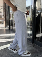 Light Grey Baggy Joggers with Angled Stitching WE-5139