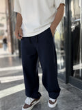 Navy Blue Baggy Joggers with Angled Stitching WE-5139