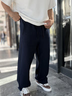 Navy Blue Baggy Joggers with Angled Stitching WE-5139