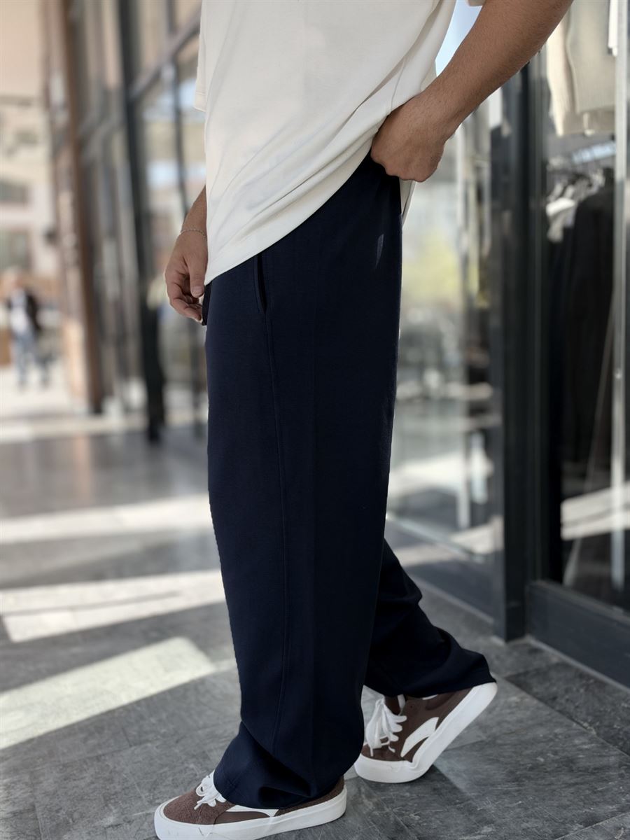 Navy Blue Baggy Joggers with Angled Stitching WE-5139