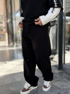 Black Textured Gabardine Baggy Trousers WE-2870