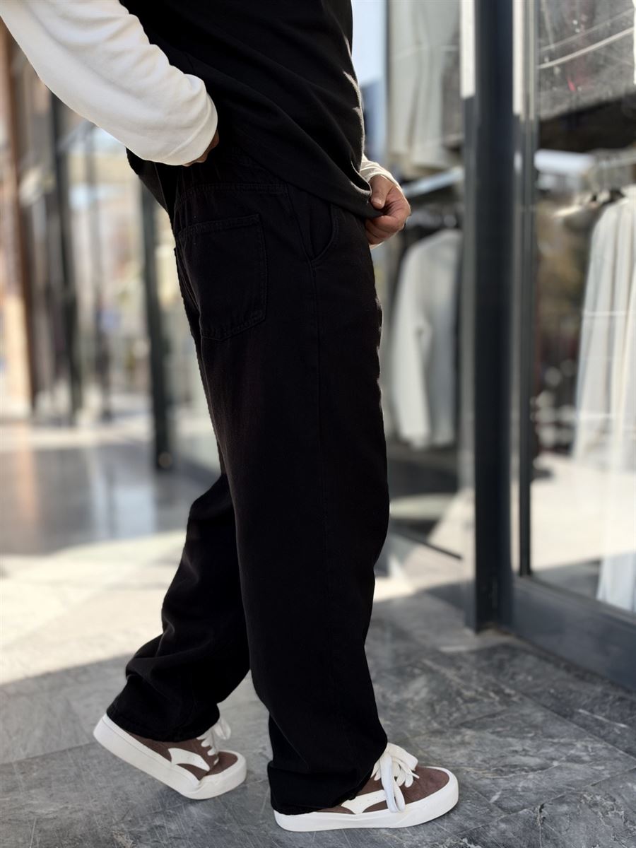 Black Textured Gabardine Baggy Trousers WE-2870