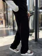 Black Textured Gabardine Baggy Trousers WE-2870