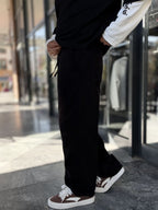Black Textured Gabardine Baggy Trousers WE-2870