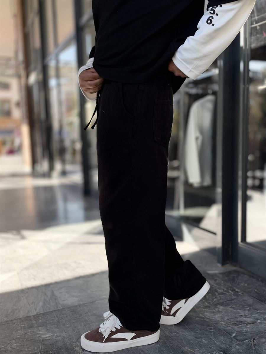 Black Textured Gabardine Baggy Trousers WE-2870