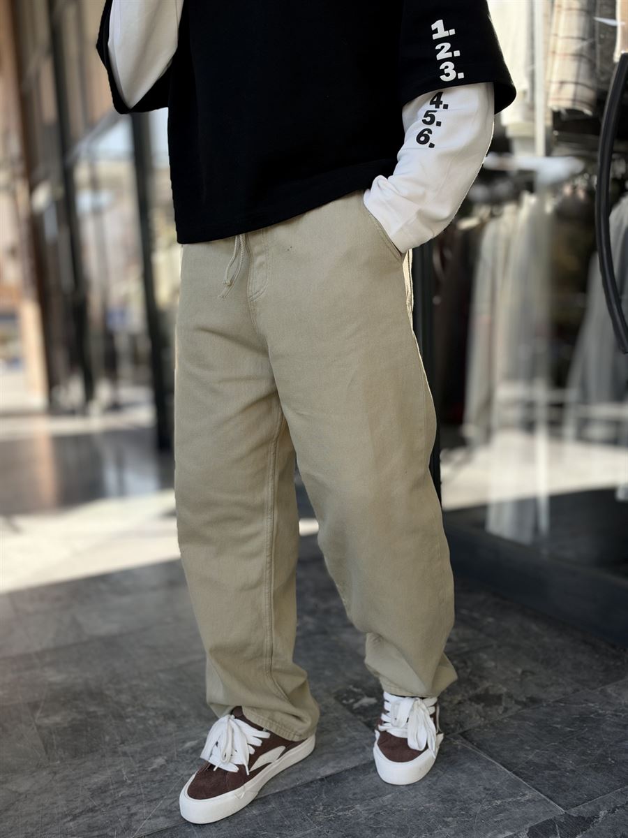 Green Textured Gabardine Baggy Trousers WE-2870