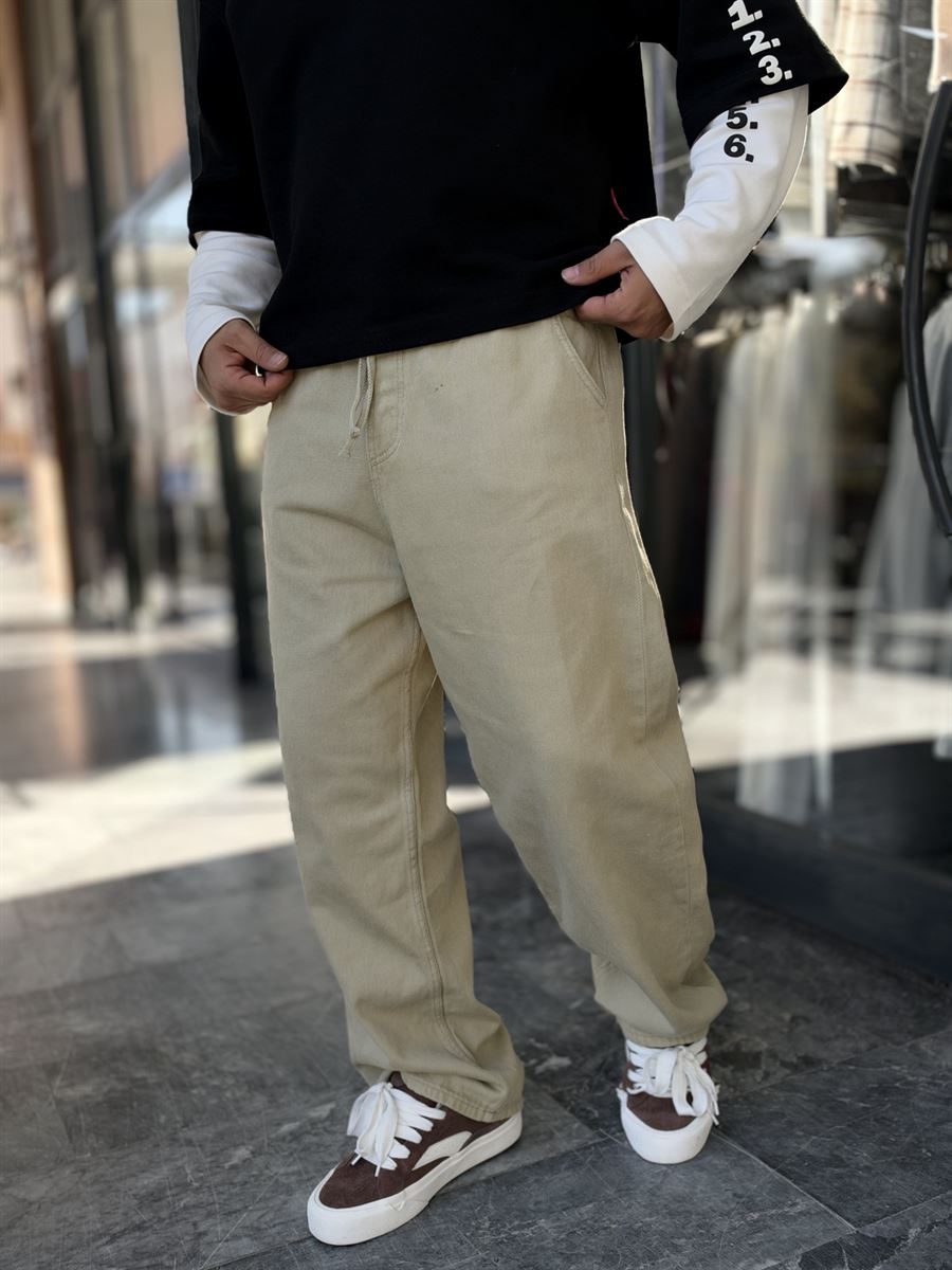 Green Textured Gabardine Baggy Trousers WE-2870