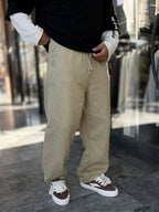 Green Textured Gabardine Baggy Trousers WE-2870