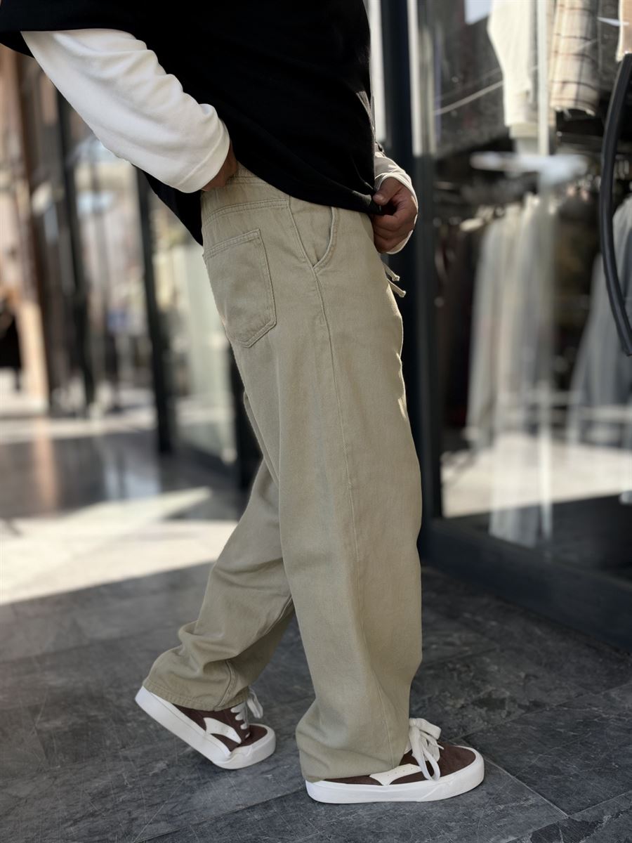 Green Textured Gabardine Baggy Trousers WE-2870