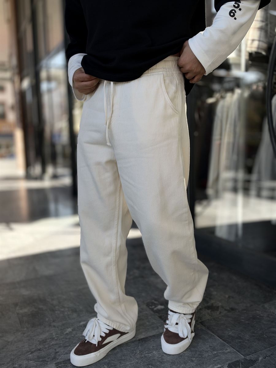 Ecru Textured Gabardine Baggy Trousers WE-2870