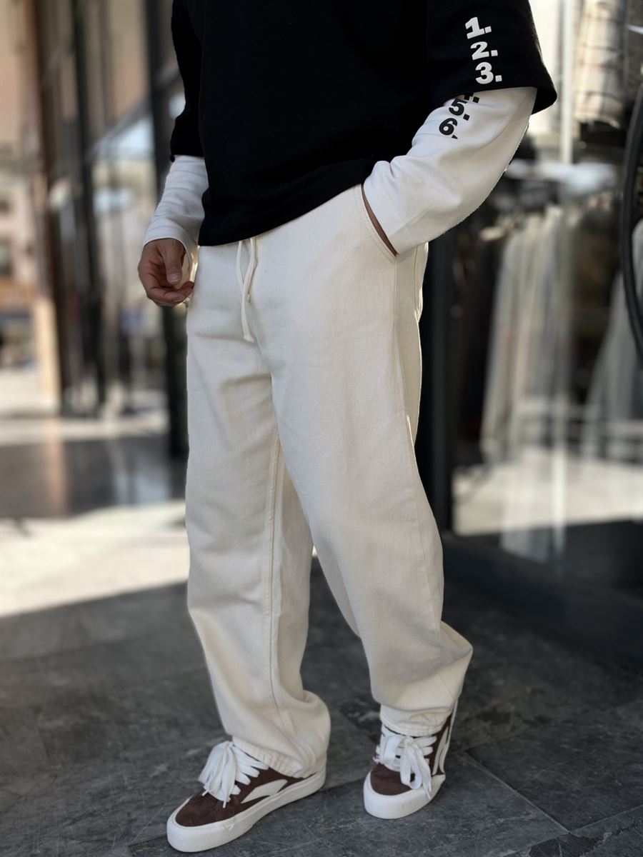 Ecru Textured Gabardine Baggy Trousers WE-2870